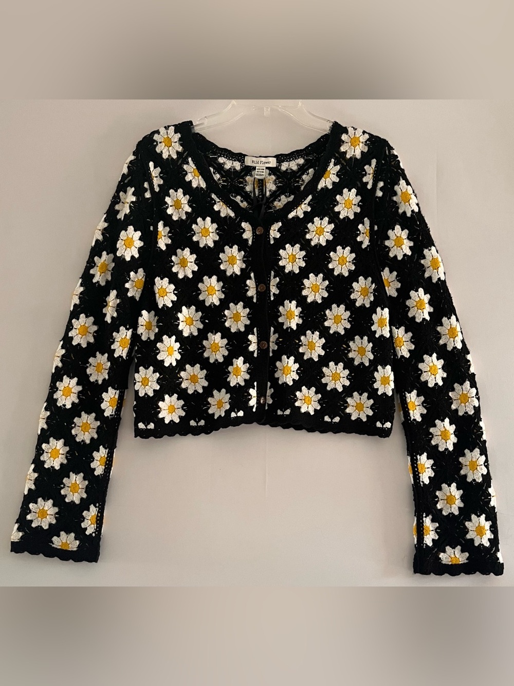 NWT Wild Flower Daisy Crochet Cardigan Sweater | Cottagecore Floral Knit